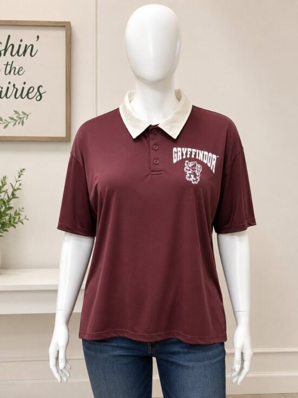 4 for $25 🍒 Harry Potter Ladies Gryffindor Maroon & White Polo Crop Top Size XL